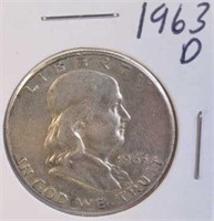 1963 D Benjamin Franklin Silver Half Dollar