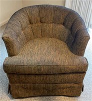 Vintage Upholstered Barrel Chair on Casters 
30”