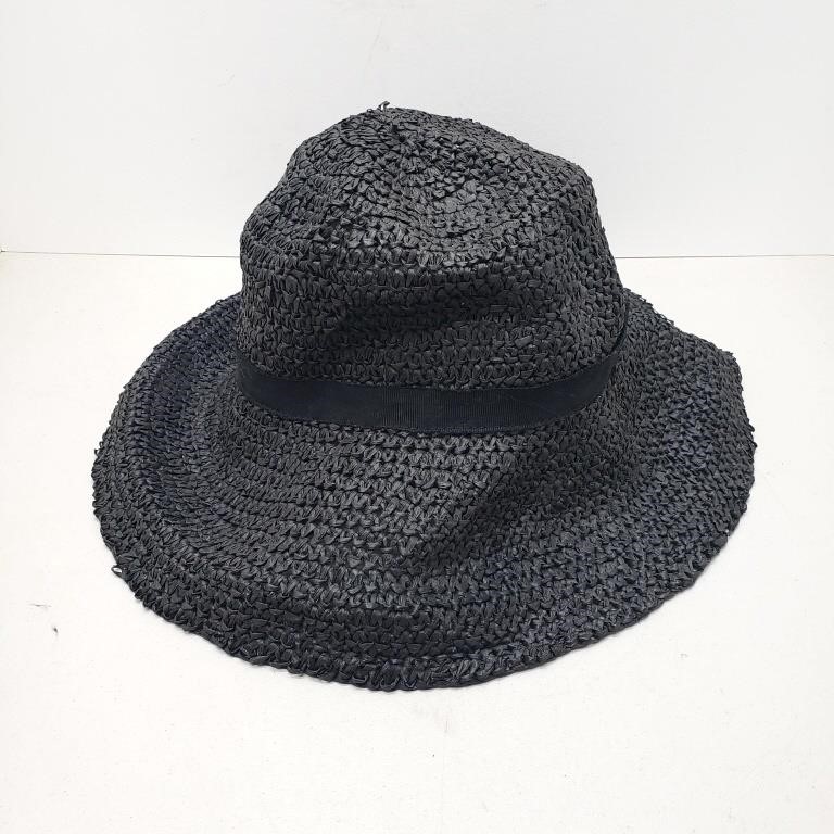 Vintage black woven wide brim hat