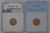 2- Lincoln Head Cents Graded (1942-D, 1944-D)