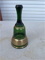 GREEN GLASS WITH GOLD TRIM BELL