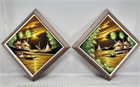 pair of vintage Mexican velvet paintings 18.5” x