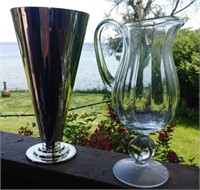Silver Plate Vase & Glass Pedastal Pitcher