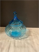 7” T blue candy dish