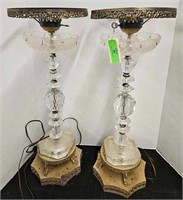 Pair Tall Crystal Table Lamps