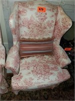 UPHOLSTERED RED COUNTRY SCENE WING BACK CHAIR
