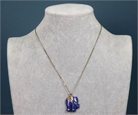 14K Gold Lapis Lazuli Elephant Pendant Necklace