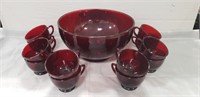 Ruby Red Punch Bowl w/ 12 Cups