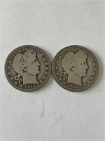 2 Barber Silver Quarters: 1914, 1916D