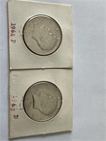 2 Kennedy Silver Half Dollars: 1964, 1964D