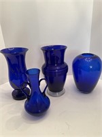4 Cobalt Blue vases