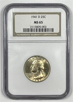 1941-D Washington Silver Quarter NGC MS65