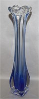 Vtg Lefton Cased Blue Art Glass Swung Vase 11"