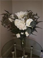 Faux Floral Arrangement with Glass Vase