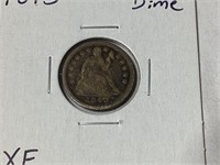 1843 Seated Silver Dime,XF