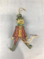 Wood frog ornament - pull string moves