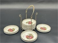 (6) Royal Carlton Coasters in Gold Tone Stand