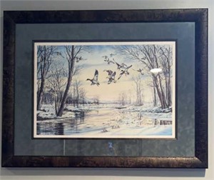 Ned Ewell Winter Scene with Ducks Framed Print