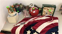 Christmas decorations including (1) American flag