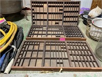 Antique wood newspaper printers, large type trays