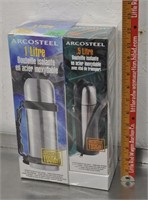 2 ARCOSTEEL insulated flasks, sealed