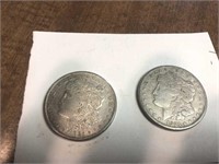 Two Morgan silver dollars