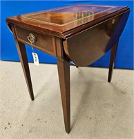 Double Drop Leaf Leather Top 1 Draw End Table