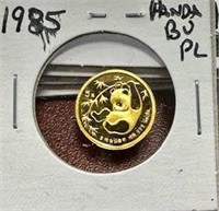 1985 1/20th PANDA .9999 GOLD COIN - BU PL