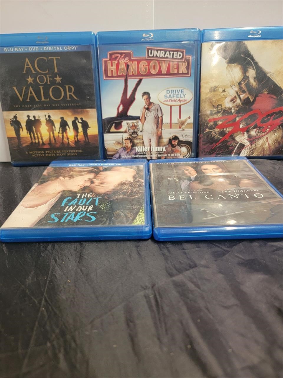 5 BLUERAY DVDS ACT OF VALOR,HANGOVER, ETC.