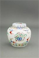 Chinese Doucai Porcelain Jar with Cover Tian Mark