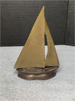 Vintage MCM Solid Brass Sail Boat Paperweight