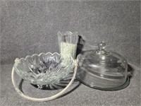 3 Footed Glass Fruit Bowl, Cake Plate with C