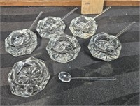 Set of 6 Vintage salters with glass spoons