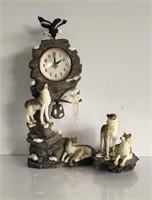 Wolf Clock and wolf Figurine