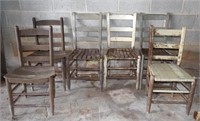 6 Primitive Solid Wood Ladder Back Chairs