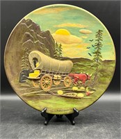 VTG HAND PAINTED COVERED WAGON WALL ART (SIGNED)