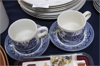 BLUE WILLOW MUGS AND SAUCERS