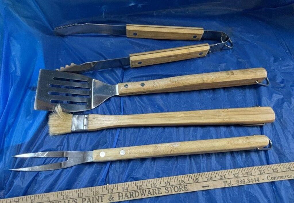 Very Nice Wooden Handle Sturdy BBQ Tool Set