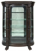 Carved Oak Bow Front China Cabinet