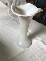 Iridescent White Art Glass Vase 9 1/2" Tall