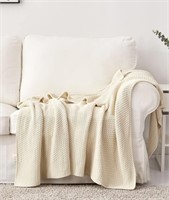 Longhui bedding Cream Knitted Throw Blanket