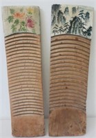 Two vintage Chinese decorative wooden washboards