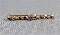 10K Gold, Sapphire & Seed Pearl Bar Pin