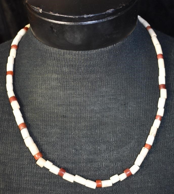 Red and White Quartz Necklace or Strand of Beads f