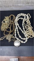 Lot Of Costume Jewelry Necklaces & Compact