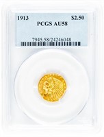 Coin Gold-1913 $2.50 Indian Head-PCGS-AU58