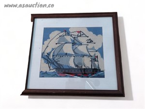 Cross Stitch Sewing Ship with Frame