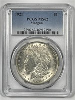 1921 Morgan Silver $1 PCGS MS62