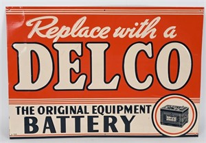 DELCO BATTERY EMBOSSED TIN SIGN