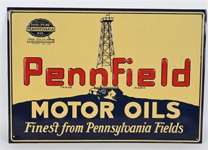 PENNFIELD MOTOR OILS TIN EMBOSSED SIGN